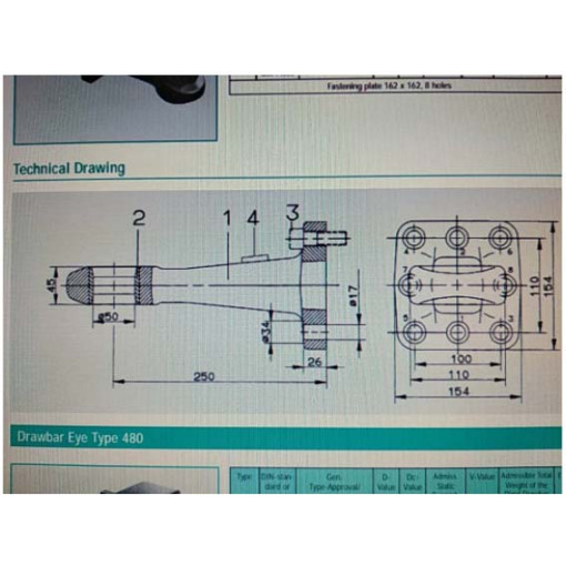 Петля дишла причепа з майданчиком D50MM на 8 болтів