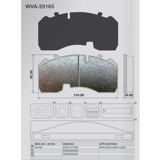 Гальмівні колодки дискові Mercedes ATEGO/БПВ/САФ WVA 29094/29095/29165 211x93 BPW (комплект на вісь)