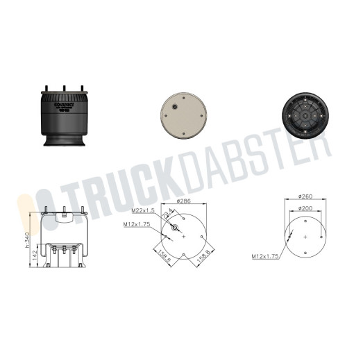 Пневморесора SAF в зборі 810MB SAF2228000200/DAF1384273/VOLVO1080707 пласт стакан