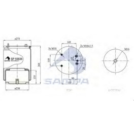 Пневмоподушка DAF в сборе 836M2K1, DAF0388167, V1DF2513, AIR383602K, 1600836-CS02
