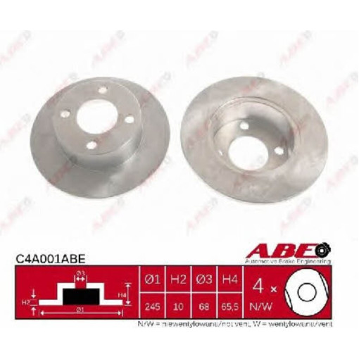 Диск тормозной задний левый/правый (без маточини AUDI 100 C3 1.8-2.4D 08.82-07.91 Диск тормозной