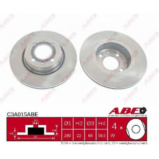 Диск тормозной передний (280mmx22mm AUDI 80 1.6 E/1.8/1.9 TDI/2.0/2.0 16 V/2.0 E/2.0 E 16V/2.0 E 16V quattro/2.0 E quattro/2.3/2.3 E/2