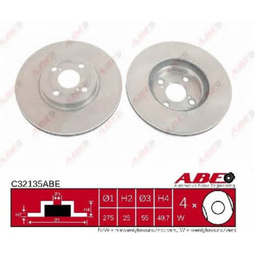 Диск гальмівний перед TOYOTA COROLLA, COROLLA VERSO 1.4D/1.8/2.0D 11.01-10.07