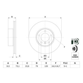 гальмівний диск передній лівий/правий BMW 1 (F20), 1 (F21), 2 (F22, F87), 2 (F23), 3 (E90), 3 (E91), 3 (E92), 3 (E93), 3 (F30, F80), 3 (F31), 3 GRAN TU