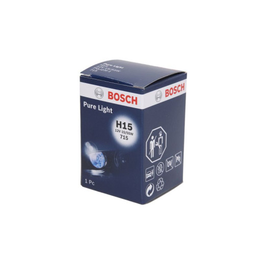 Лампа автомобильная галоген H15 (1 шт., 12 В, 55/15 Вт, тип гнезда: PGJ23T-1) BOSCH