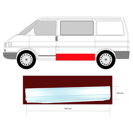 Ремвставка боковины кузова слева VW TRANSPORTER 07.90-04.03 Обшивка бічної панел