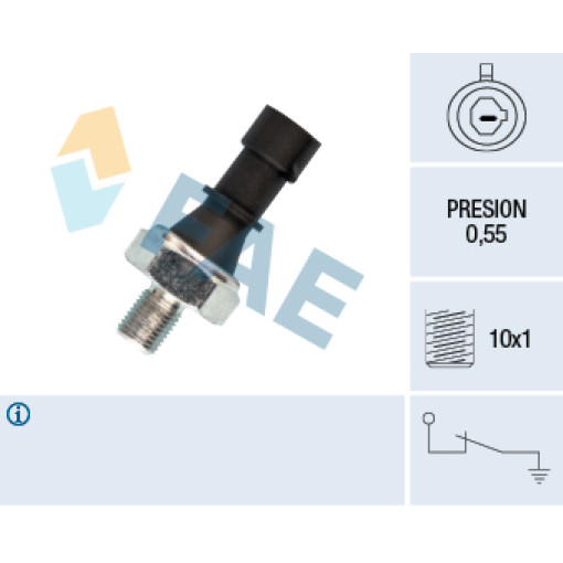 Датчик тиску оливи (0,55bar; 1 pin; czarny) ALFA ROMEO 159; CHEVROLET AVEO, CRUZE, ORLANDO; FIAT STILO; Opel AGILA, ASTRA G, ASTRA H, ASTRA H GTC, ASTRA J, ASTRA J GTC, COMBO 1.0-1.8 11.96-