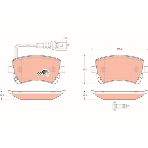Гальмівні колодки задні к/кт BENTLEY FLYING SPUR; VW MULTIVAN V, MULTIVAN VI, TRANSPORTER / CARAVELLE VI, TRANSPORTER V 1.9D-6.0 04.03-