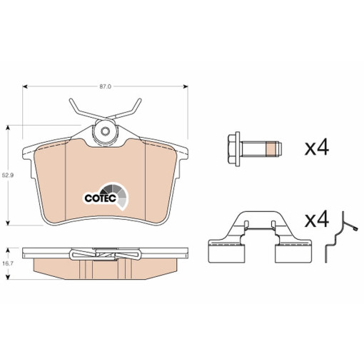 Гальмівні колодки задні к/кт CITROEN BERLINGO, BERLINGO MULTISPACE, BERLINGO/MINIVAN; PEUGEOT 308 I, PARTNER TEPEE 1.2-2.0D 09.07-