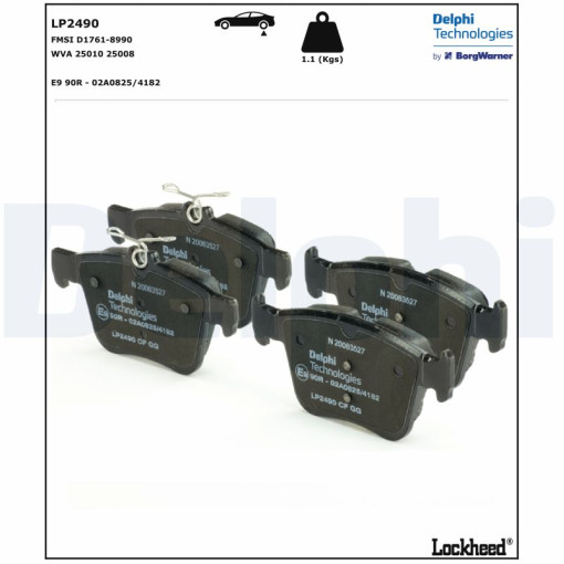 Гальмівні колодки задні к/кт AUDI A3, A8 D4, Q2, TT; SEAT ATECA, LEON, LEON SC, LEON ST, TARRACO; SKODA KAROQ, SUPERB III; VW ARTEON, ARTEON SHOOTING BRAKE, EOS 1.0-Electric 05.09-