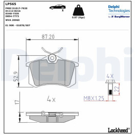 Колодки тормозные задние к/кт DS DS 3, DS 4; AUDI A1, A2, A3, A4 B5, A4 B6, A4 B7, A4 B8, A6 C4, A6 C5, A8 D2, ALLROAD C5, CABRIOLET B3, TT; CITROEN B
