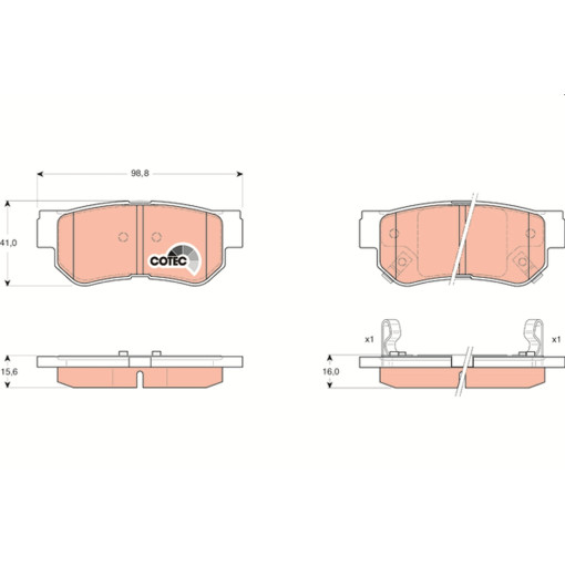Гальмівні колодки задні к/кт HYUNDAI ELANTRA III, ELANTRA IV, GETZ, GRANDEUR, MATRIX, SANTA FÉ I, SONATA IV, SONATA V, TUCSON, XG; KIA MAGENTIS, OPIRUS, OPTIMA, SPORTAGE II 1.4-3.8 03.98-