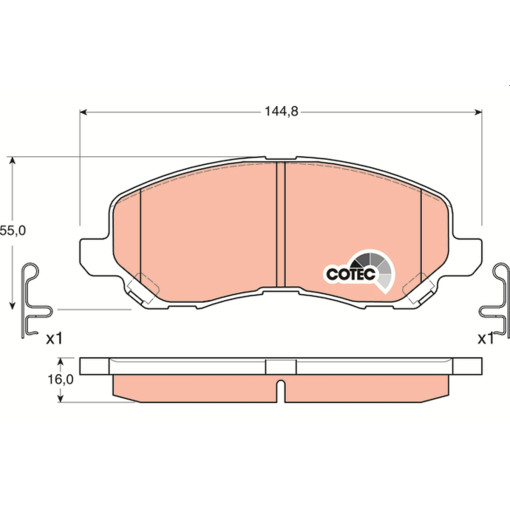 Гальмівні колодки передні к/кт (с аксессуарами) CHRYSLER 200; CITROEN C4 AIRCROSS; DODGE CALIBER; JEEP COMPASS; LANCIA FLAVIA; MITSUBISHI ASX, ECLIPSE III, GALANT IX, GALANT VIII 1.3-3.0 09.96-