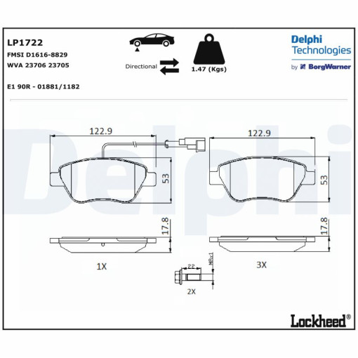 Колодки тормозные передние к/кт ABARTH 500 / 595 / 695, 500C / 595C / 695C; ALFA ROMEO MITO; CITROEN NEMO, NEMO/MINIVAN; FIAT 500, 500 C, BRAVO II, DO