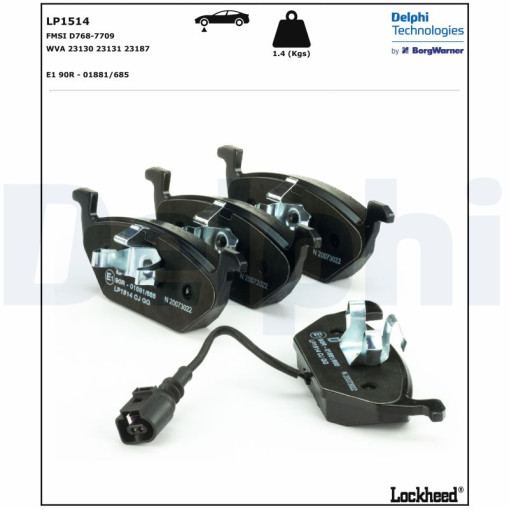 Колодки тормозные передние к/кт AUDI A1, A2, A3; SEAT ALTEA, ALTEA XL, CORDOBA, IBIZA III, IBIZA IV, IBIZA IV SC, IBIZA IV ST, LEON, TOLEDO I, TOLEDO