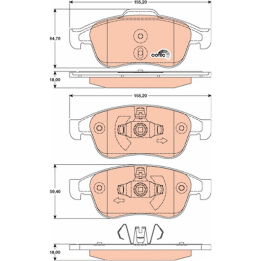 Колодки тормозные передние к/кт DACIA DOKKER, DOKKER EXPRESS/MINIVAN, DUSTER, DUSTER/SUV, LODGY, SANDERO II, SANDERO III; RENAULT CAPTUR I, CAPTUR II,