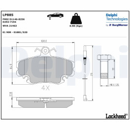 Колодки тормозные передние к/кт DACIA LOGAN, LOGAN EXPRESS, LOGAN MCV, SANDERO, SOLENZA; LADA LARGUS; PEUGEOT 205 I, 205 II, 305 II, 309 I, 309 II; RE