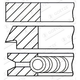 Кільця поршневі к/кт (75мм (STD) 1,5-1,5-2,5) CITROEN; PEUGEOT CITROEN BERLINGO, BERLINGO/MINIVAN, C2, C3 I, C3 PLURIEL, SAXO, XSARA, ZX; PEUGEOT 1007, 106 II, 205 II 1.4/1.4CNG/1.4LPG 07.88-
