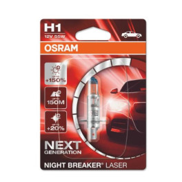 Лампа автомобильная Night Breaker Laser галоген H1 (10 шт., 12 В, 55 Вт, тип гнезда: P14,5S, Белая; (EN) up to 150% greater brightness; (EN) up to 20% whiter light) OSRAM