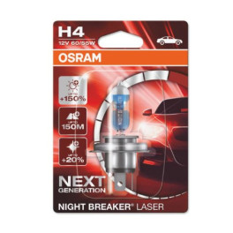 Лампа автомобильная Night Breaker Laser галоген H4 (10 шт., 12 В, 60/55 Вт, 1650 лм, тип гнезда: P43T, Белая; (EN) up to 150% greater brightness; (EN) up to 150m light beam; (EN) up to 20% whiter light) OSRAM