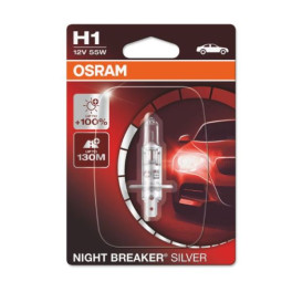 Лампа автомобильная Night Breaker Silver галоген H1 (10 шт., 12 В, 55 Вт, тип гнезда: P14,5S ; (EN) up to 100% greater brightness; (EN) up to 130m light beam) OSRAM