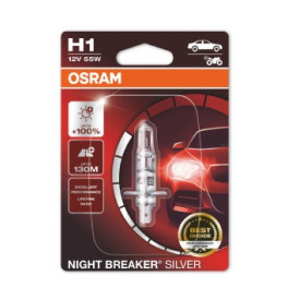 Лампа автомобильная Night Breaker Silver галоген H1 (10 шт., 12 В, 55 Вт, тип гнезда: P14,5S ; (EN) up to 100% greater brightness; (EN) up to 130m light beam) OSRAM