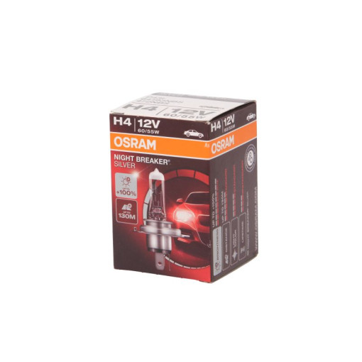 Лампа автомобильная Night Breaker Silver галоген H4 (10 шт., 12 В, 60/55 Вт, тип гнезда: P43T ; (EN) up to 100% greater brightness; (EN) up to 130m li