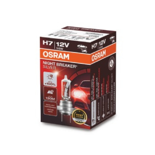 Лампа автомобильная Night Breaker Silver галоген H7 (10 шт., 12 В, 55 Вт, тип гнезда: PX26D ; (EN) up to 100% greater brightness; (EN) up to 130m light beam) OSRAM
