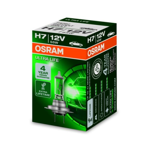 Лампа автомобильная Ultra Life галоген H7 (10 шт., 12 В, 55 Вт, тип гнезда: PX26D ; в 4 раза дольше срок службы) OSRAM