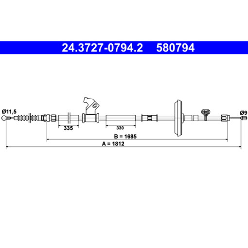 Трос ручного тормоза задний Левый (1812мм) CHEVROLET CRUZE; OPEL ASTRA J, ASTRA J GTC 1.3D-2.0D 05.09-