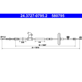 Трос ручного тормоза задний Правый (1814мм) CHEVROLET CRUZE; OPEL ASTRA J, ASTRA J GTC 1.3D-2.0D 05.09-