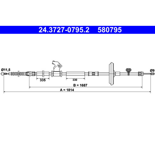 Трос ручного тормоза задний Правый (1814мм) CHEVROLET CRUZE; OPEL ASTRA J, ASTRA J GTC 1.3D-2.0D 05.09-