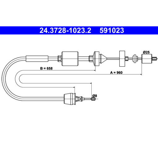 Трос сцепления (960мм/658мм) NISSAN KUBISTAR; RENAULT CLIO II, KANGOO, KANGOO EXPRESS, THALIA I, THALIA II 1.2-1.9D 09.98-