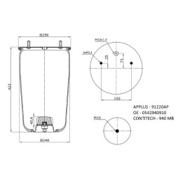 Пневмоподушка прицепная BPW  940MB (без стакана)