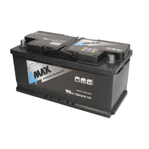Аккумулятор 4MAX 12В 90Агод./720А (R+ стандартні клеми) 353x175x175 B13 - монтажний фланець 10.5мм (пусковий)