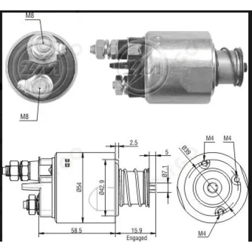 Втягивающее реле стартера ALFA ROMEO MITO; FIAT 500, 500 C, DOBLO, DOBLO CARGO, DOBLO/MINIVAN, FIORINO, FIORINO/MINIVAN, GRANDE PUNTO, IDEA, LINEA, PALIO, PANDA 1.3D/1.9D 06.03-