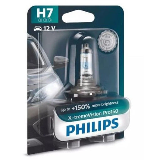 Лампочка X-tremeVision Pro150 галоген H7 (1 шт., 12 В, 55 Вт, тип гнезда: PX26D) PHILIPS