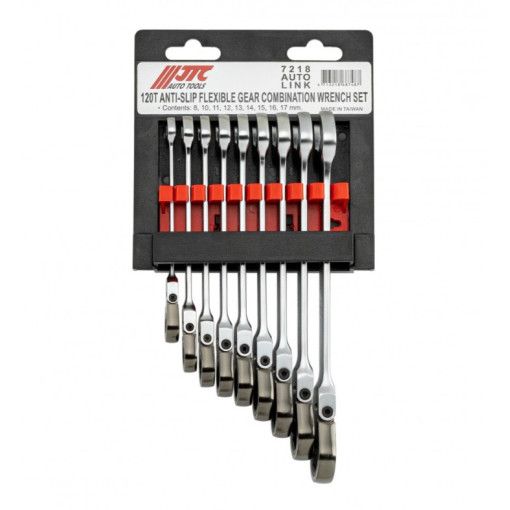 Набір рожково-накидних ключів з тріскачкою 120зубців шарнірних ANTI-SLIP 8-17мм 9од.