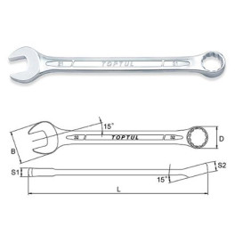 Ключ накидний, двосторонній, плаский, E-TORX