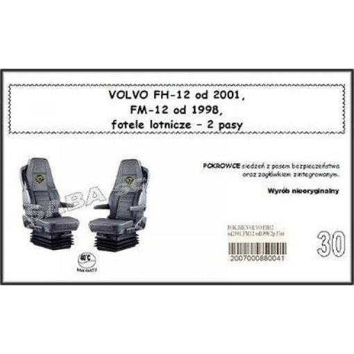 Чехлы на сидения VOLVO FH12 от 2001, FM-12 с 1998, сиденья-вертушки, 2ремня
